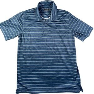 Pebble Beach Dry-Luxe Performance Mens Large Blue Striped Golf Polo Shirt L